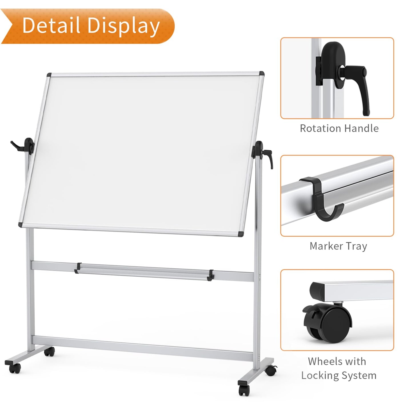 VIZ-PRO Double-Sided Magnetic Mobile Whiteboard 120 x 90 cm