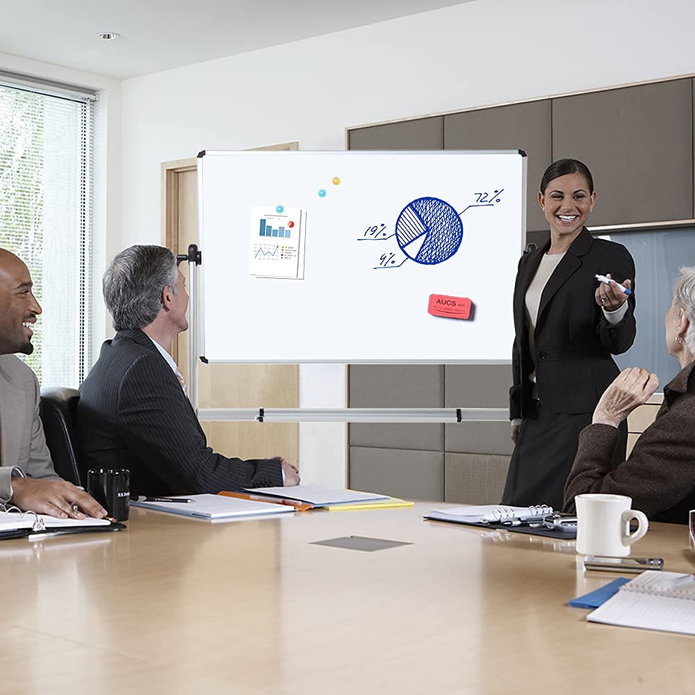VIZ-PRO Double-Sided Magnetic Mobile Whiteboard 180 x 120 cm