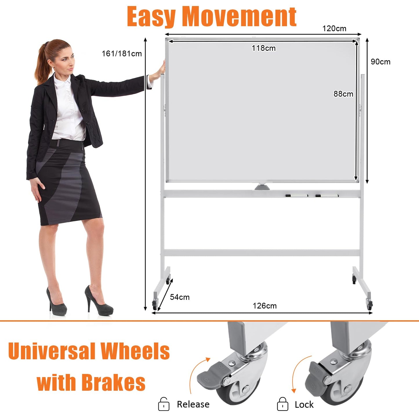 COSTWAY Double-Sided Mobile Whiteboard 120x90cm – Home & School