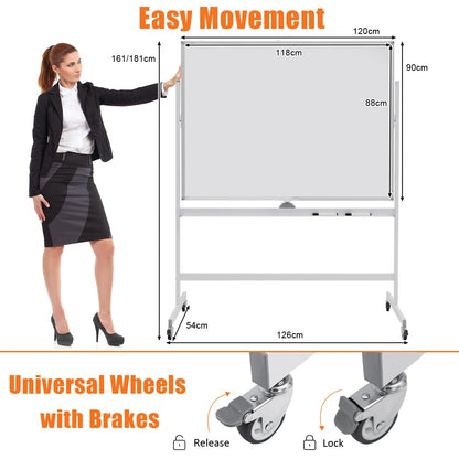 COSTWAY Double-Sided Mobile Whiteboard 120x90cm – Home & School