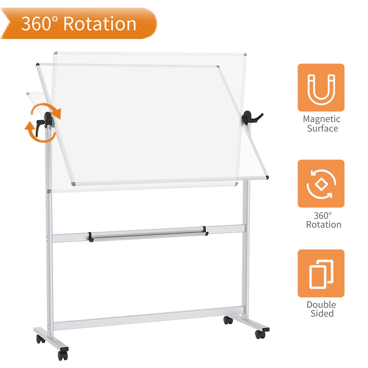 VIZ-PRO Double-Sided Magnetic Mobile Whiteboard 120 x 90 cm
