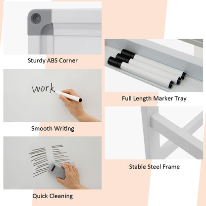 COSTWAY Double-Sided Mobile Whiteboard 120x90cm – Home & School
