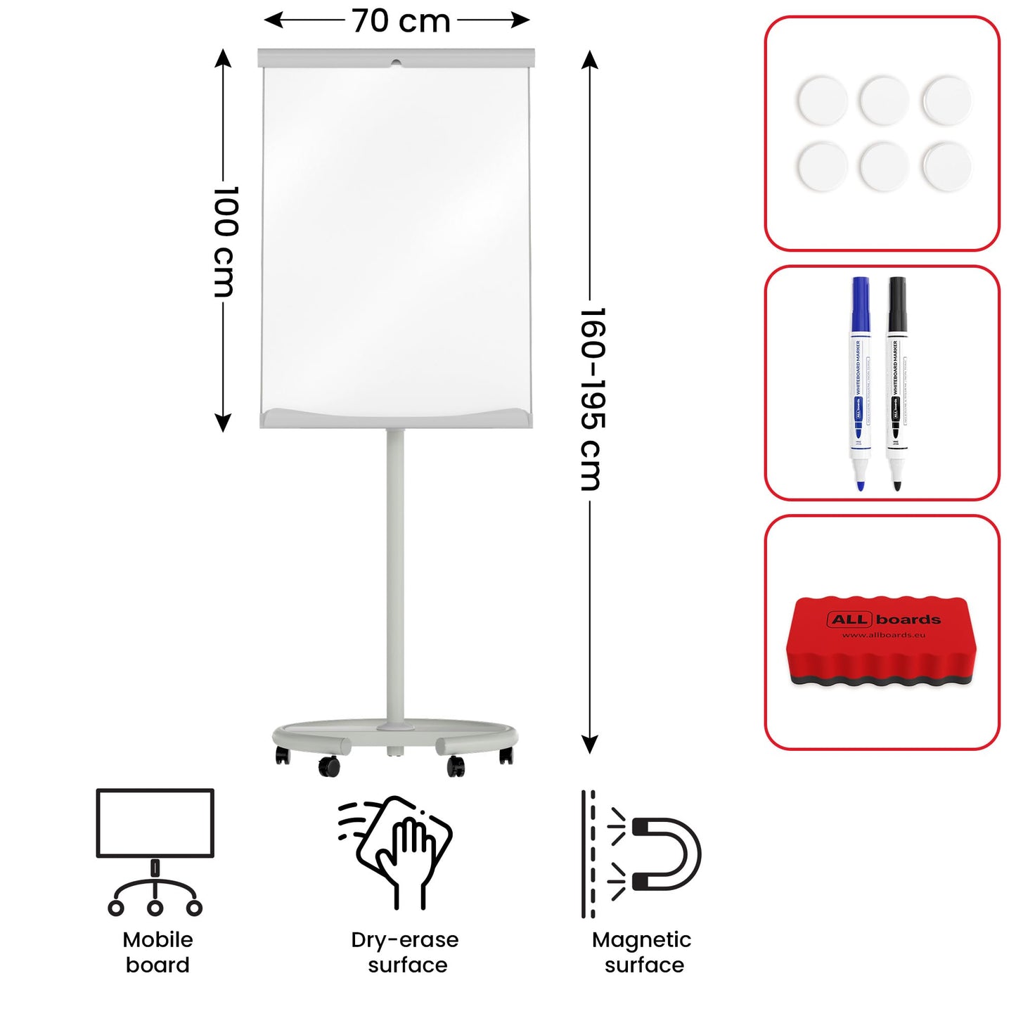 ALLboards Mobile Magnetic Flipchart on Castors 100x70cm