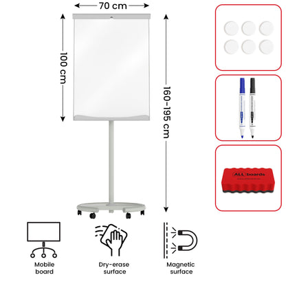 ALLboards Mobile Magnetic Flipchart on Castors 100x70cm