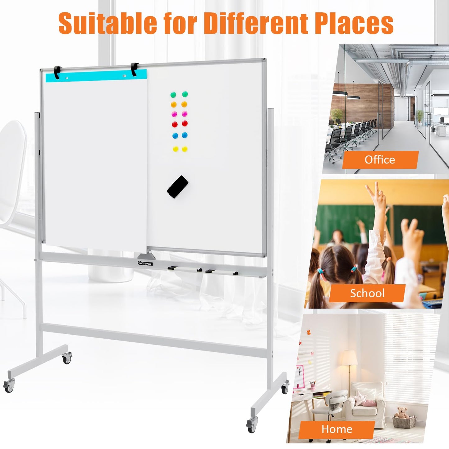 COSTWAY Double-Sided Mobile Whiteboard 120x90cm – Home & School