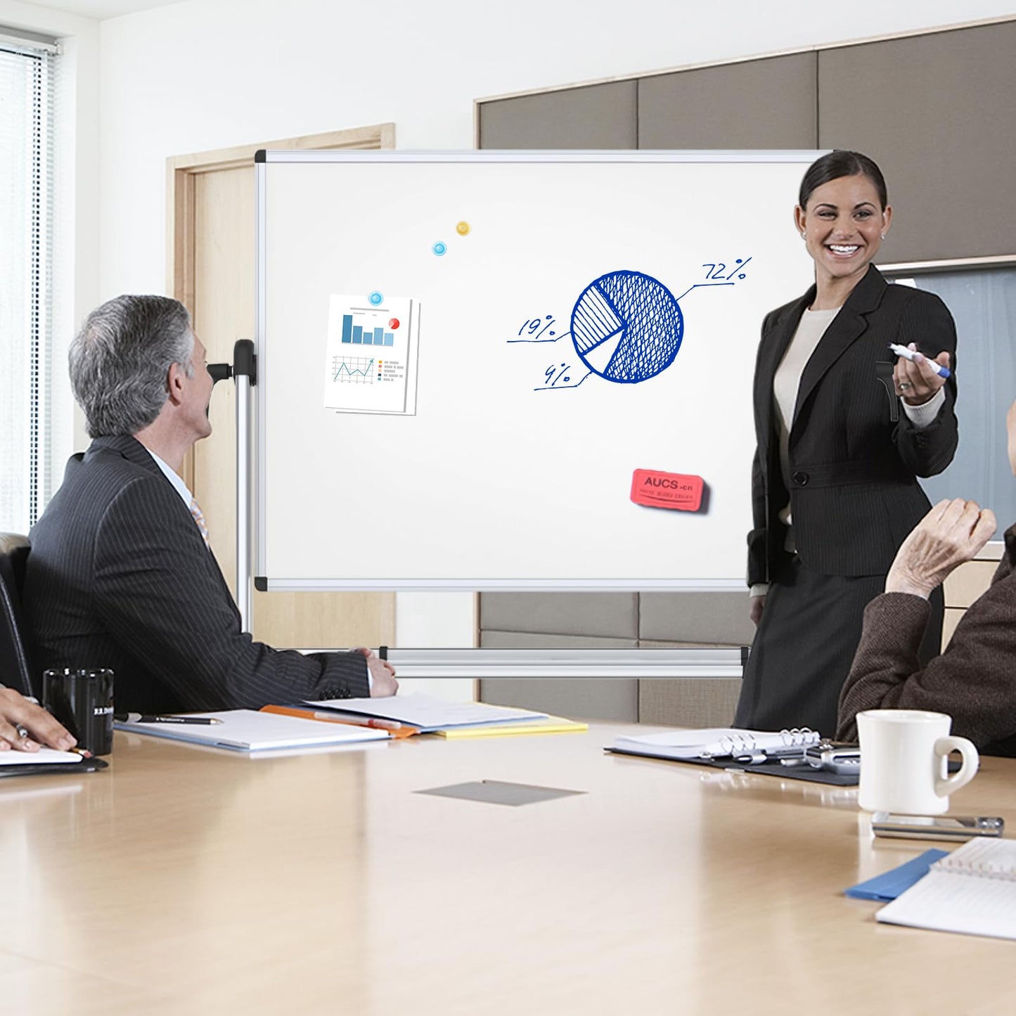 VIZ-PRO Double-Sided Magnetic Mobile Whiteboard 120 x 90 cm