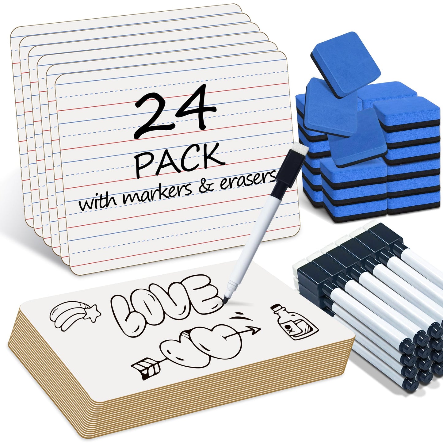 JUSTPAT 24-Pack Double-Sided Dry Erase Boards 9x12" with Markers