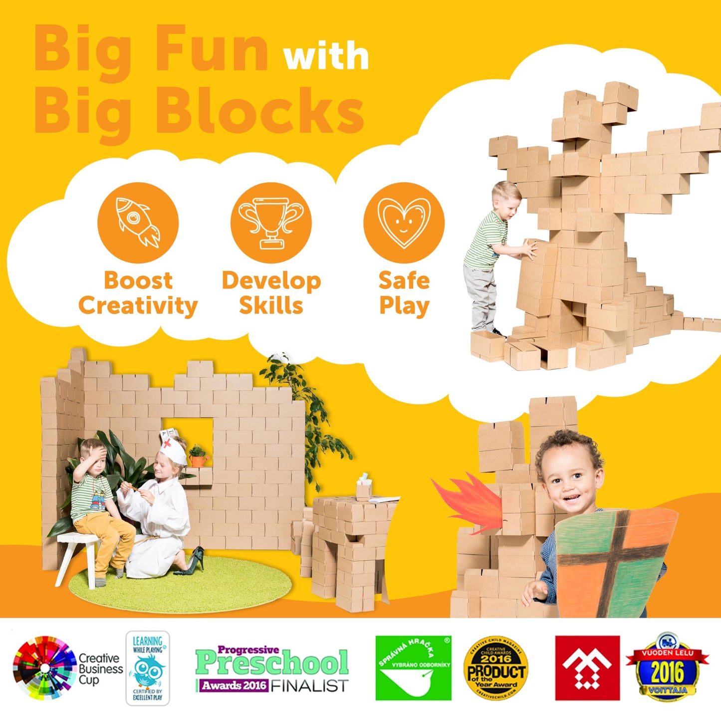 GIGI BLOKS 200 XXL Natural Cardboard Building Blocks for Kids