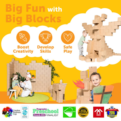 GIGI BLOKS 200 XXL Natural Cardboard Building Blocks for Kids
