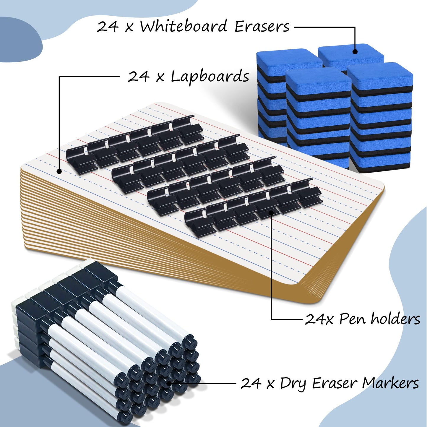 JUSTPAT 24-Pack Double-Sided Dry Erase Boards 9x12" with Markers