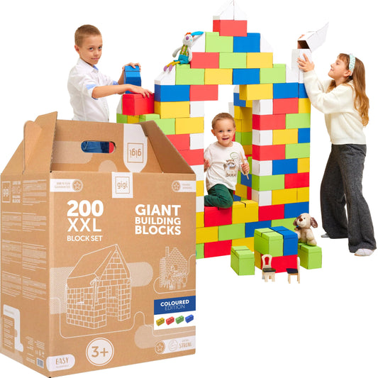 GIGI BLOKS 200 XXL Coloured Cardboard Building Blocks for Kids