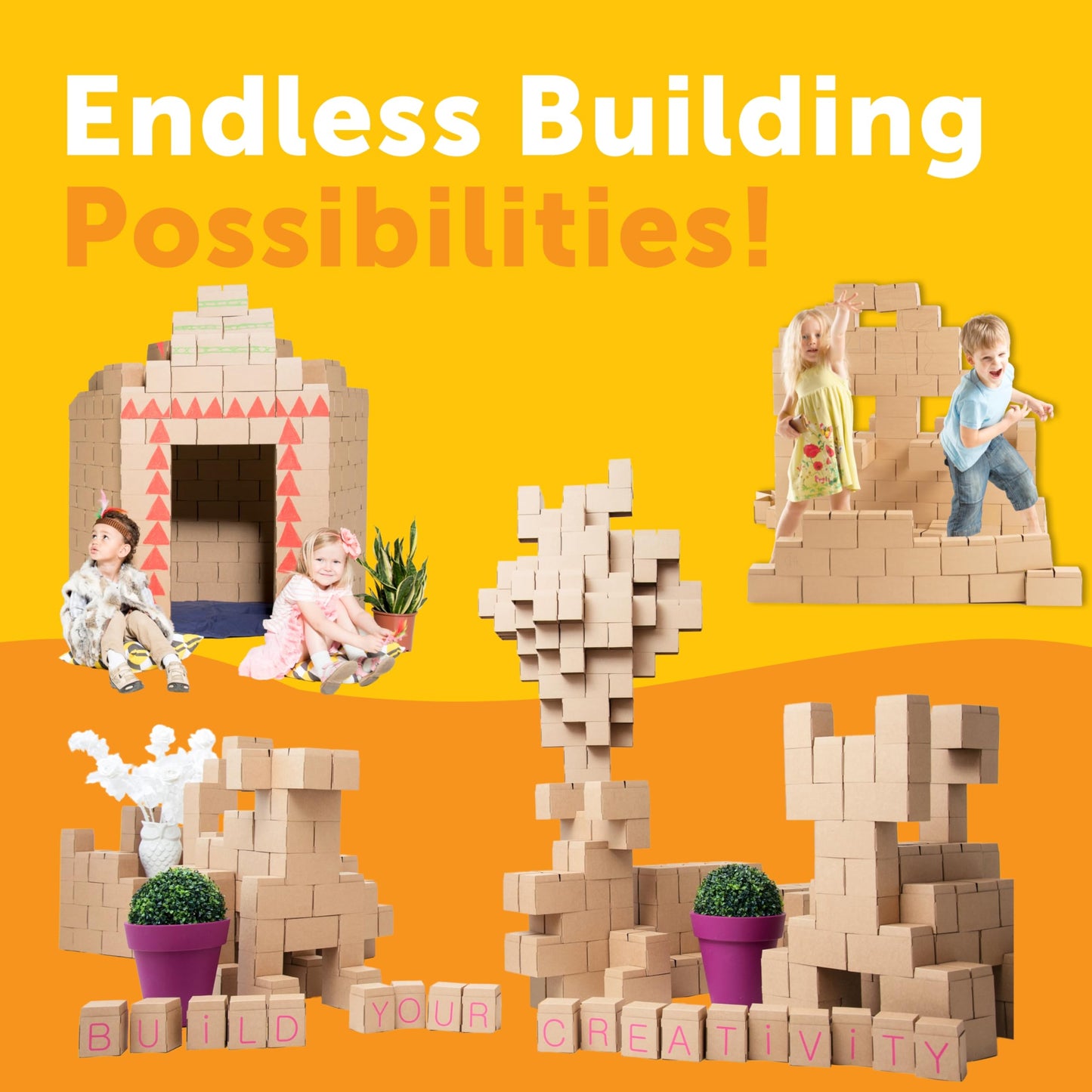 GIGI BLOKS 200 XXL Natural Cardboard Building Blocks for Kids